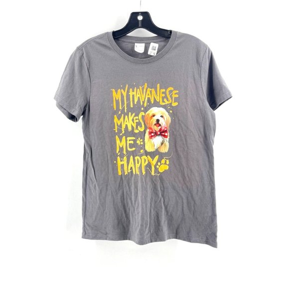 NWT Women's Gray Havanese Dog Puppy Graphic Tee T Shirt Top Size Small - Picture 2 of 10